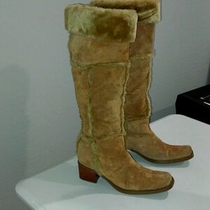Victoria's secret Carmel suede fur trim tall boots EUC